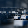 Fiber laser marking field size guide comparing 110 by 110, 200 by 200 and 300 by 300 mm